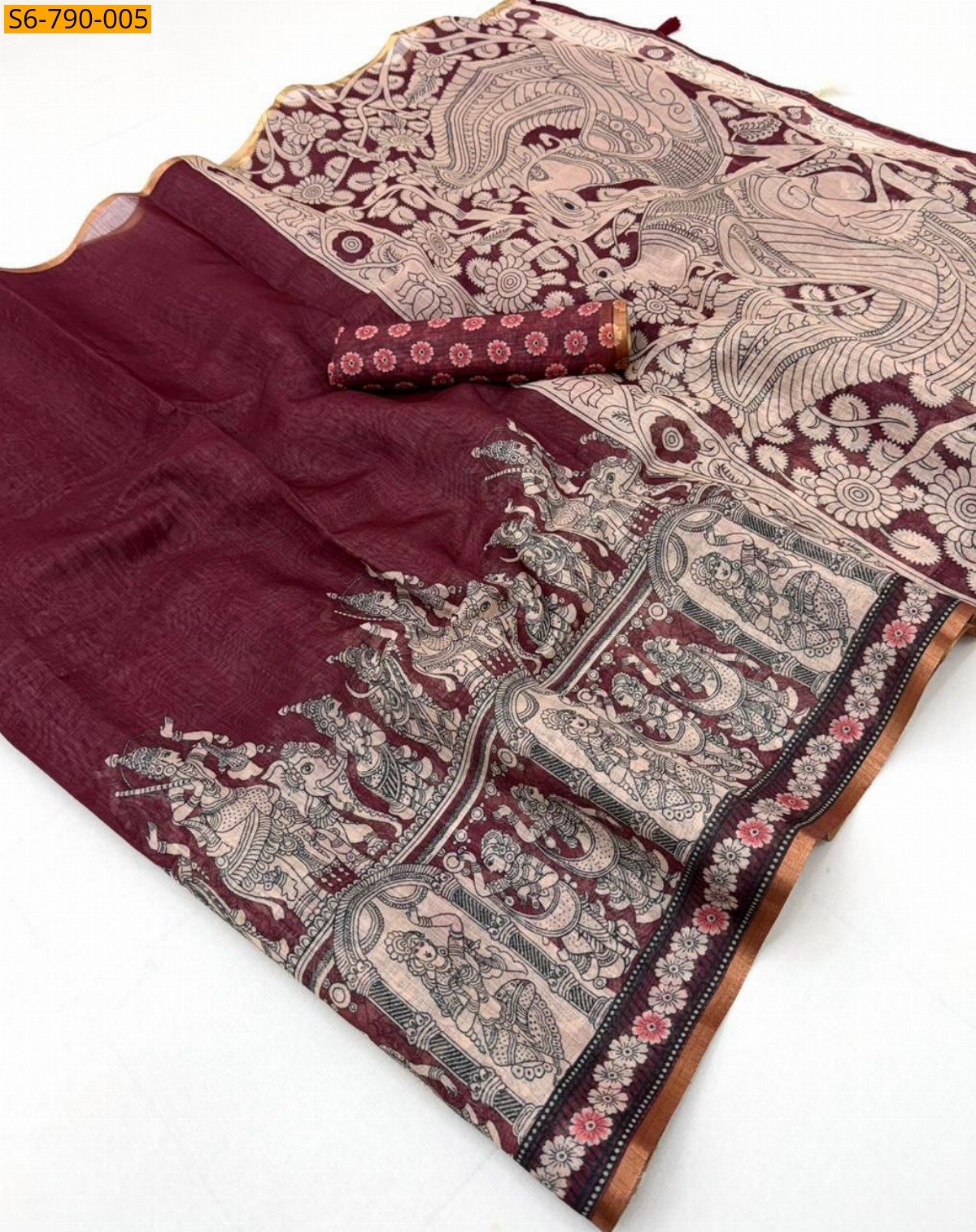 Wine Fancy Soft Cotton based Linen Saree