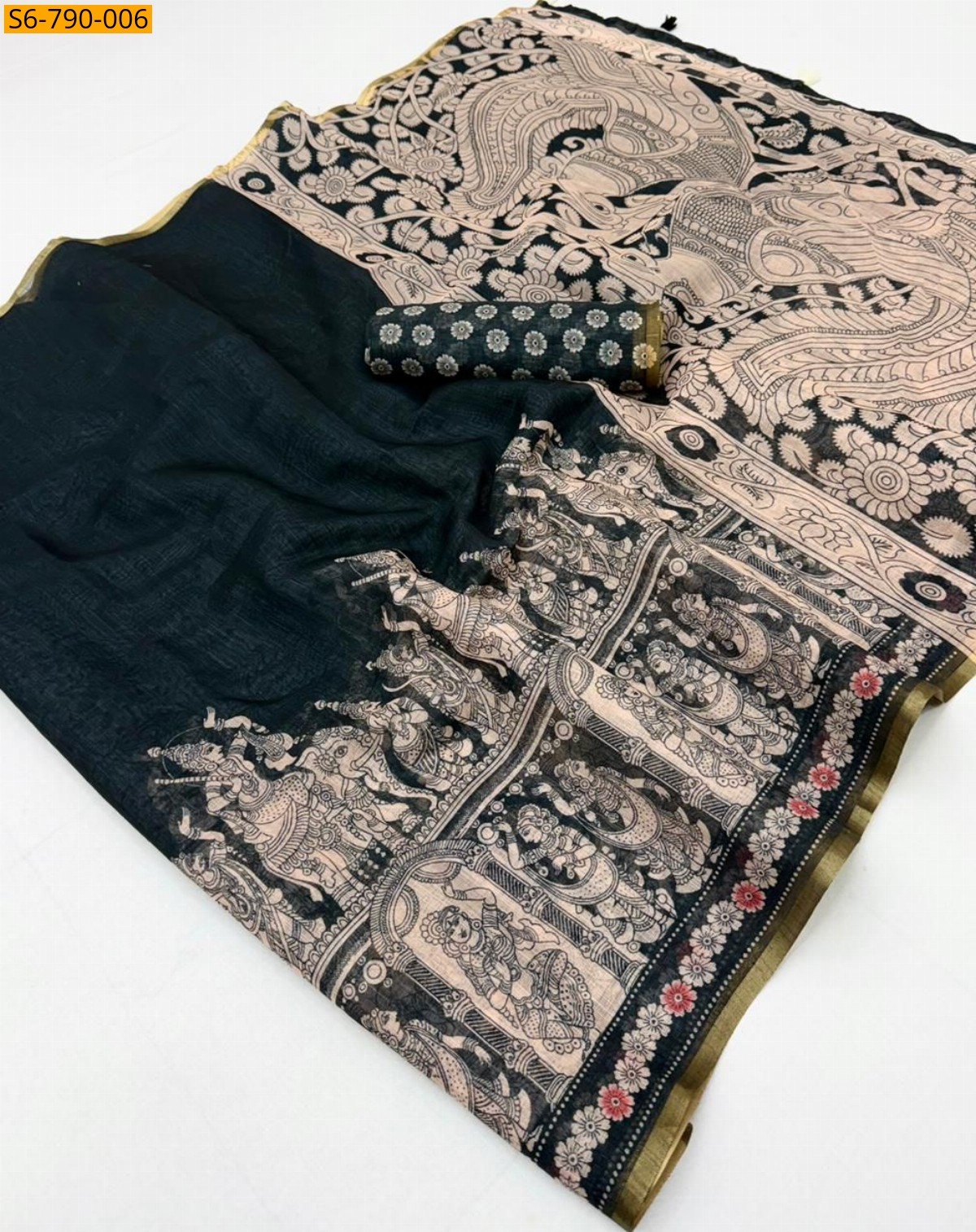 Black Fancy Soft Cotton based Linen Saree