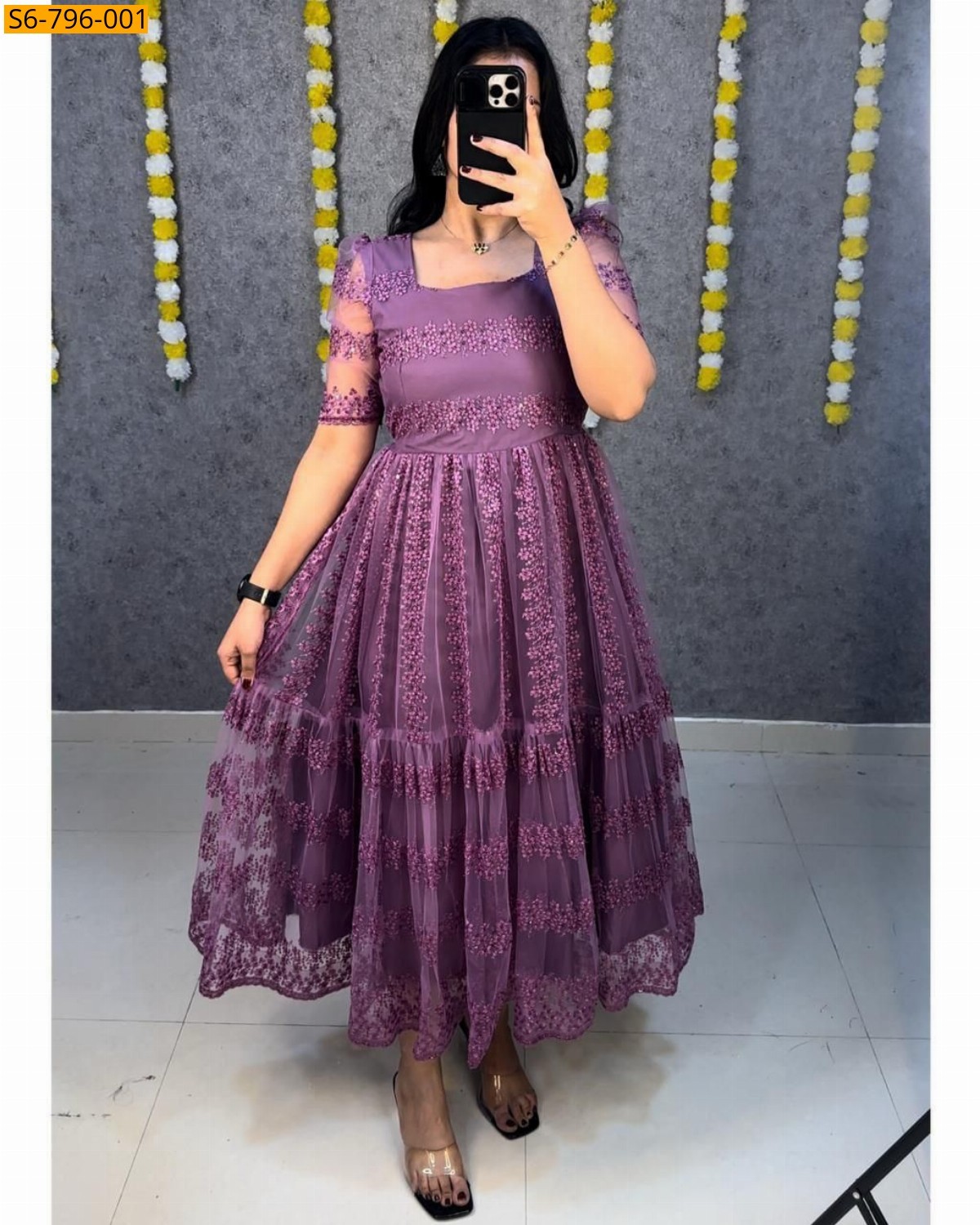 Pink Fancy Net Embroidery Frock