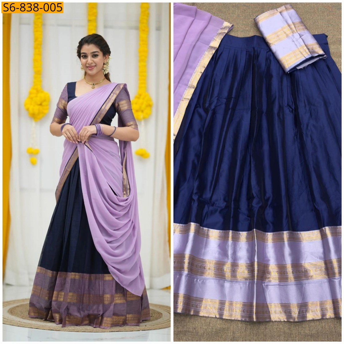 Navy Blue Fancy blended silk lehenga