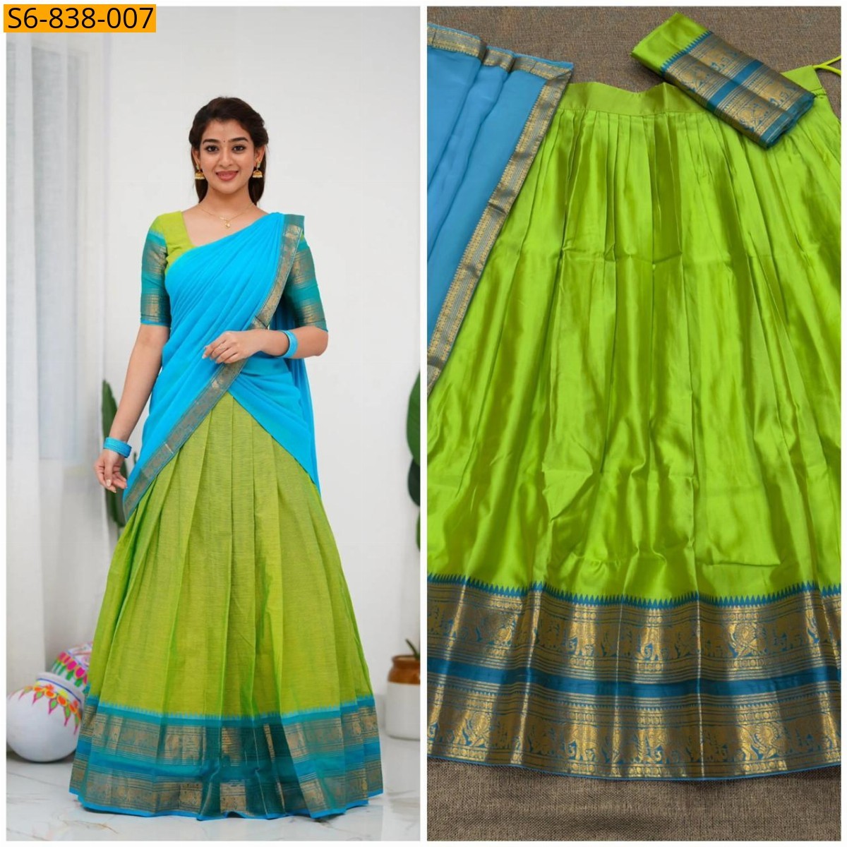 Parrot Green Fancy blended silk lehenga