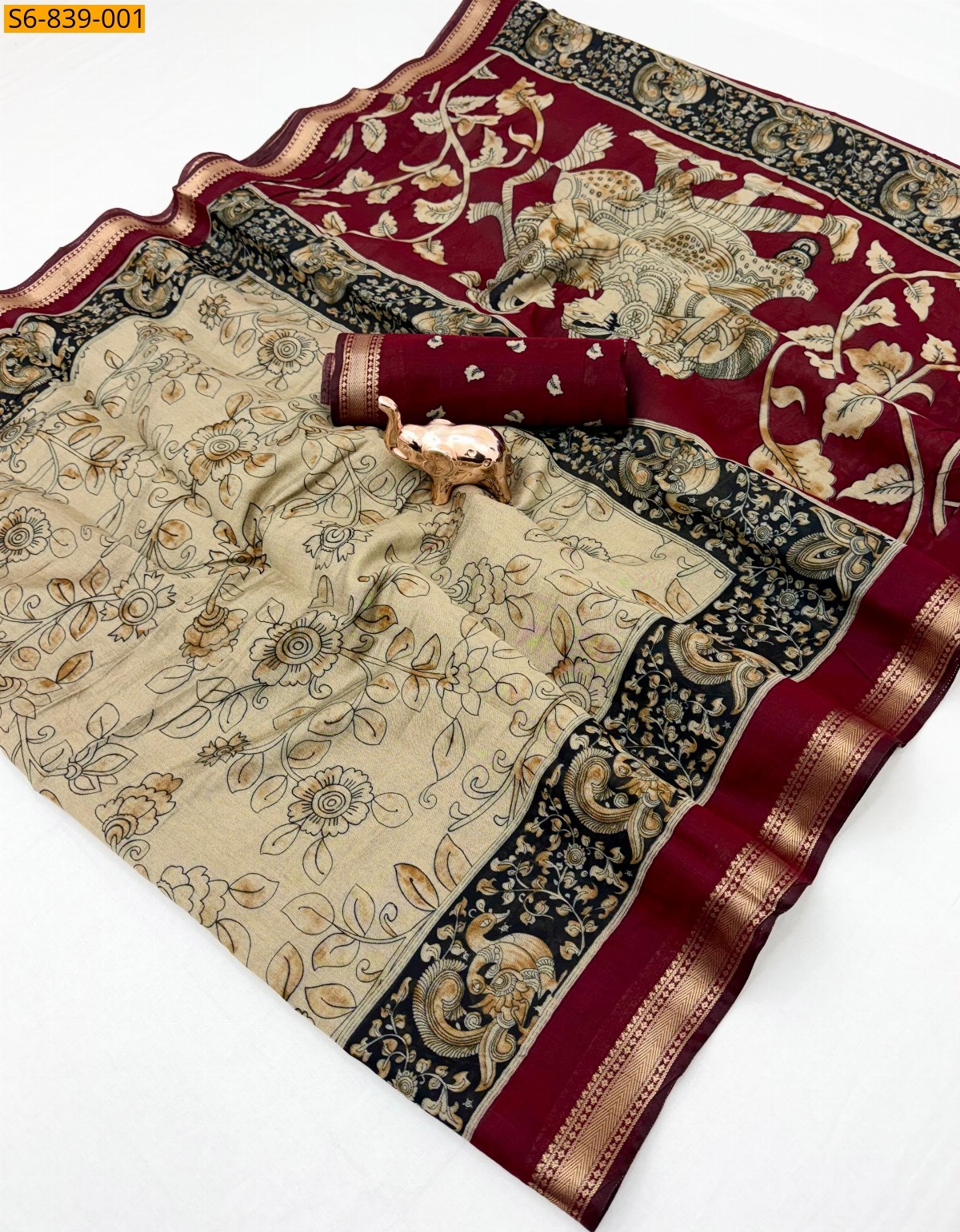 Beige Fancy Mul Cotton Saree