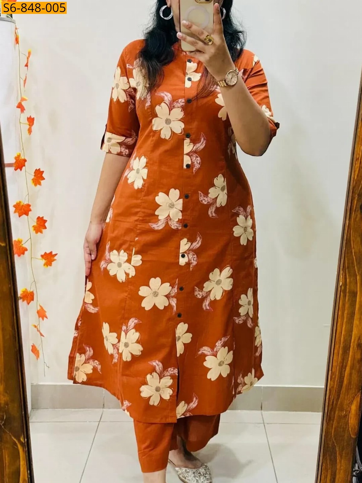 Orange Fancy Blended rayon cotton Coord set