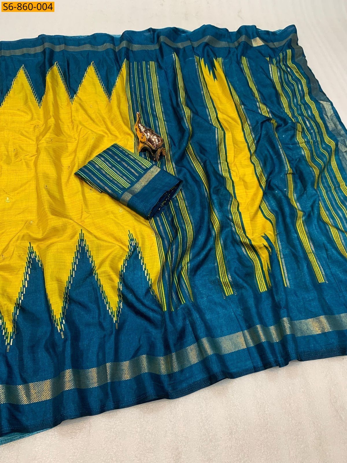 Yellow Fancy Dola Silk Saree