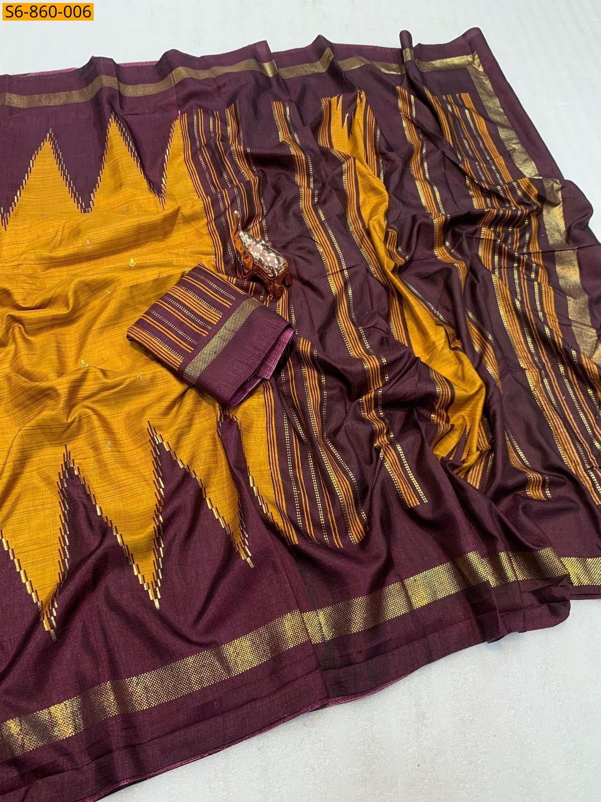 Yellow Fancy Dola Silk Saree