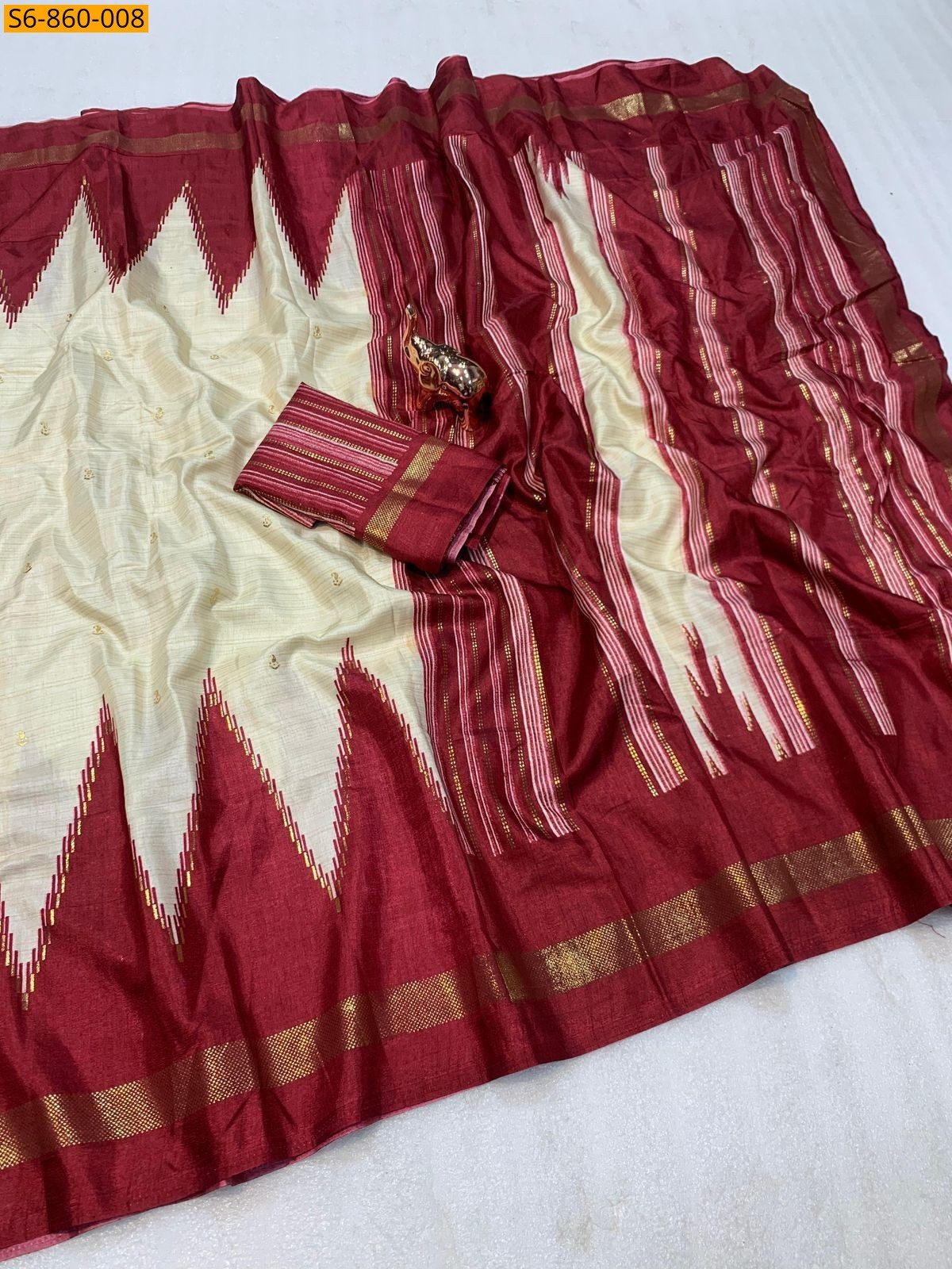 White Fancy Dola Silk Saree