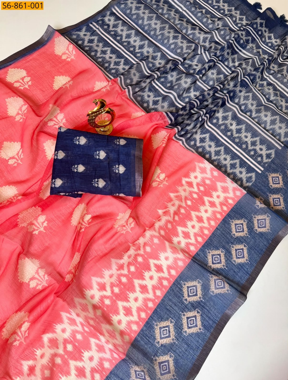 Pink Fancy Linen Cotton Saree