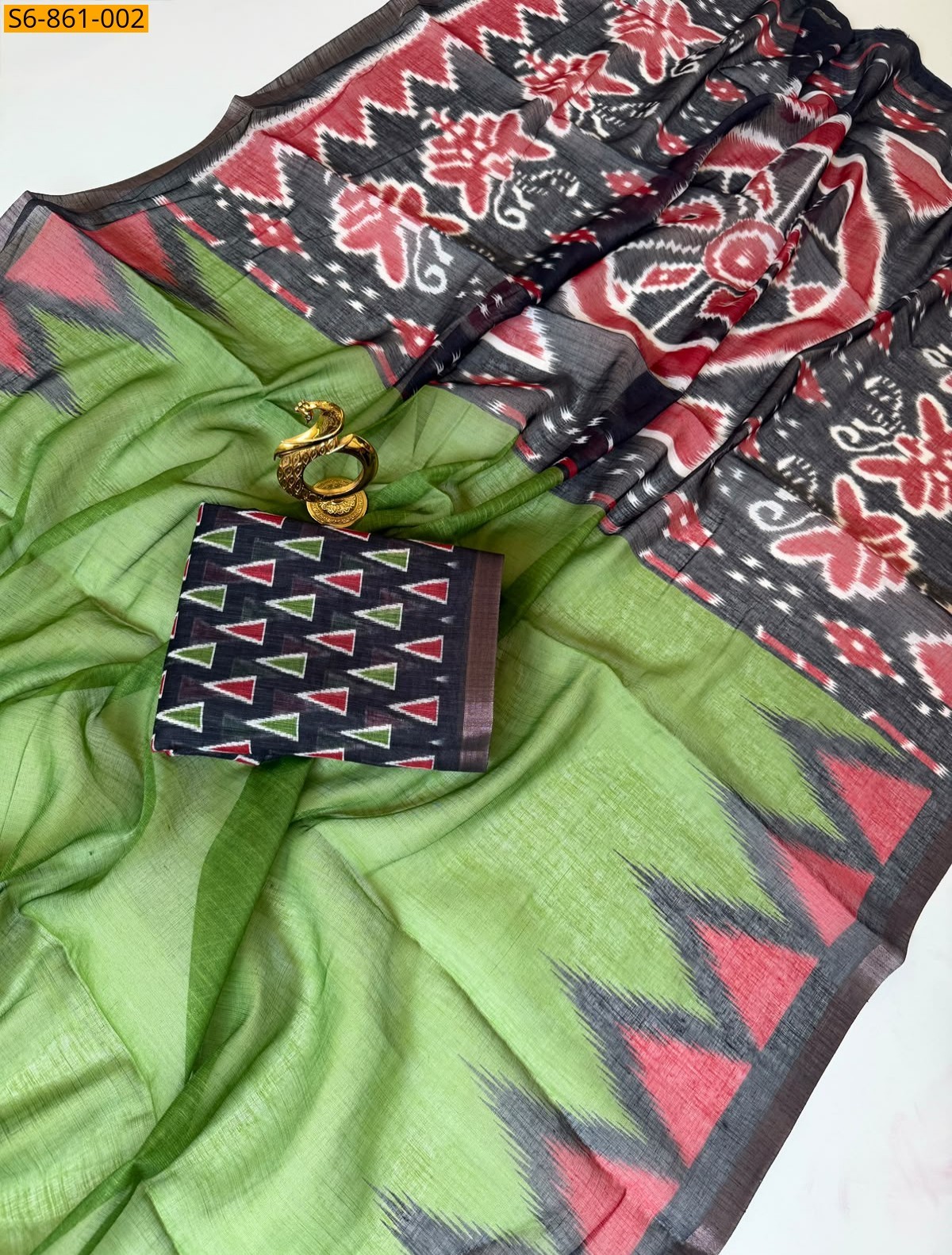 Green Fancy Linen Cotton Saree