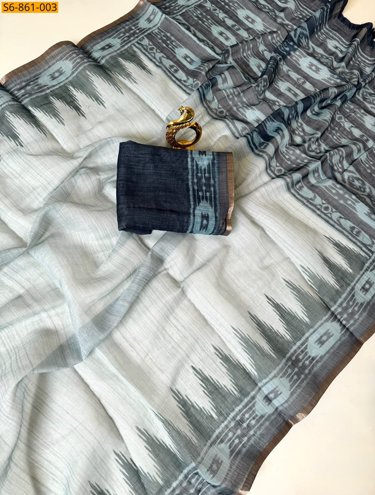 Off White Fancy Linen Cotton Saree