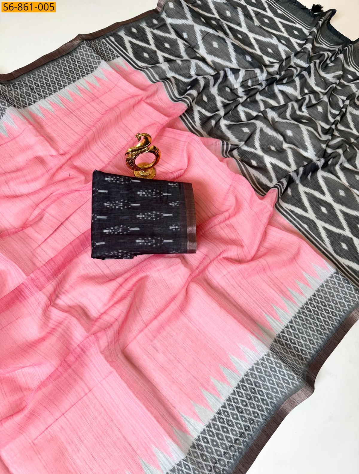 Pink Fancy Linen Cotton Saree