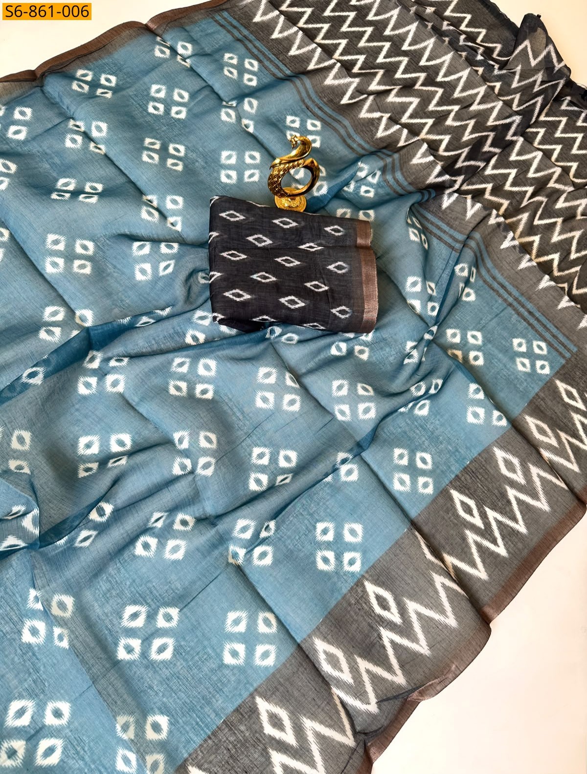 Blue Fancy Linen Cotton Saree