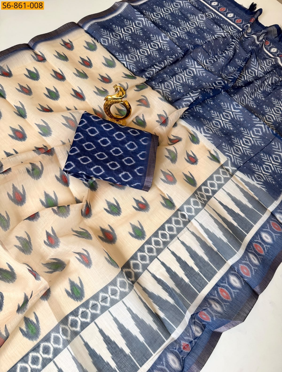 Ligtht Yellow Fancy Linen Cotton Saree