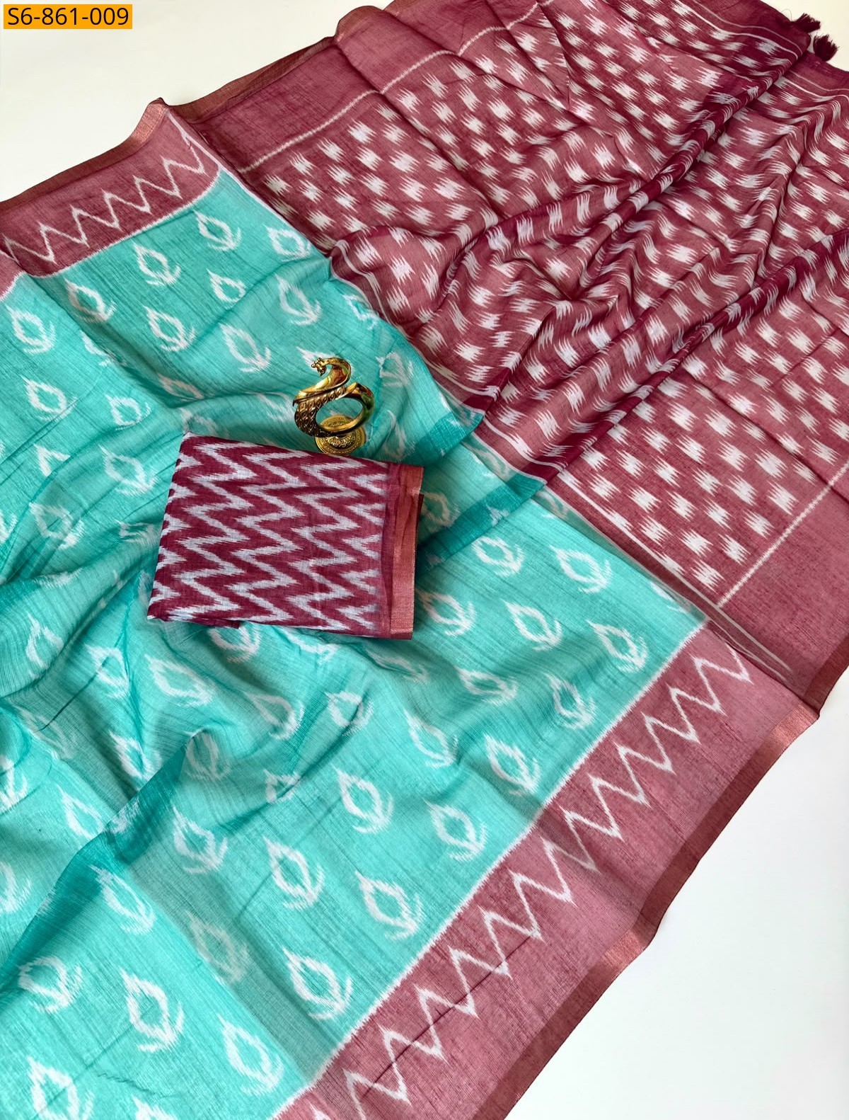 Sky Blue Fancy Linen Cotton Saree