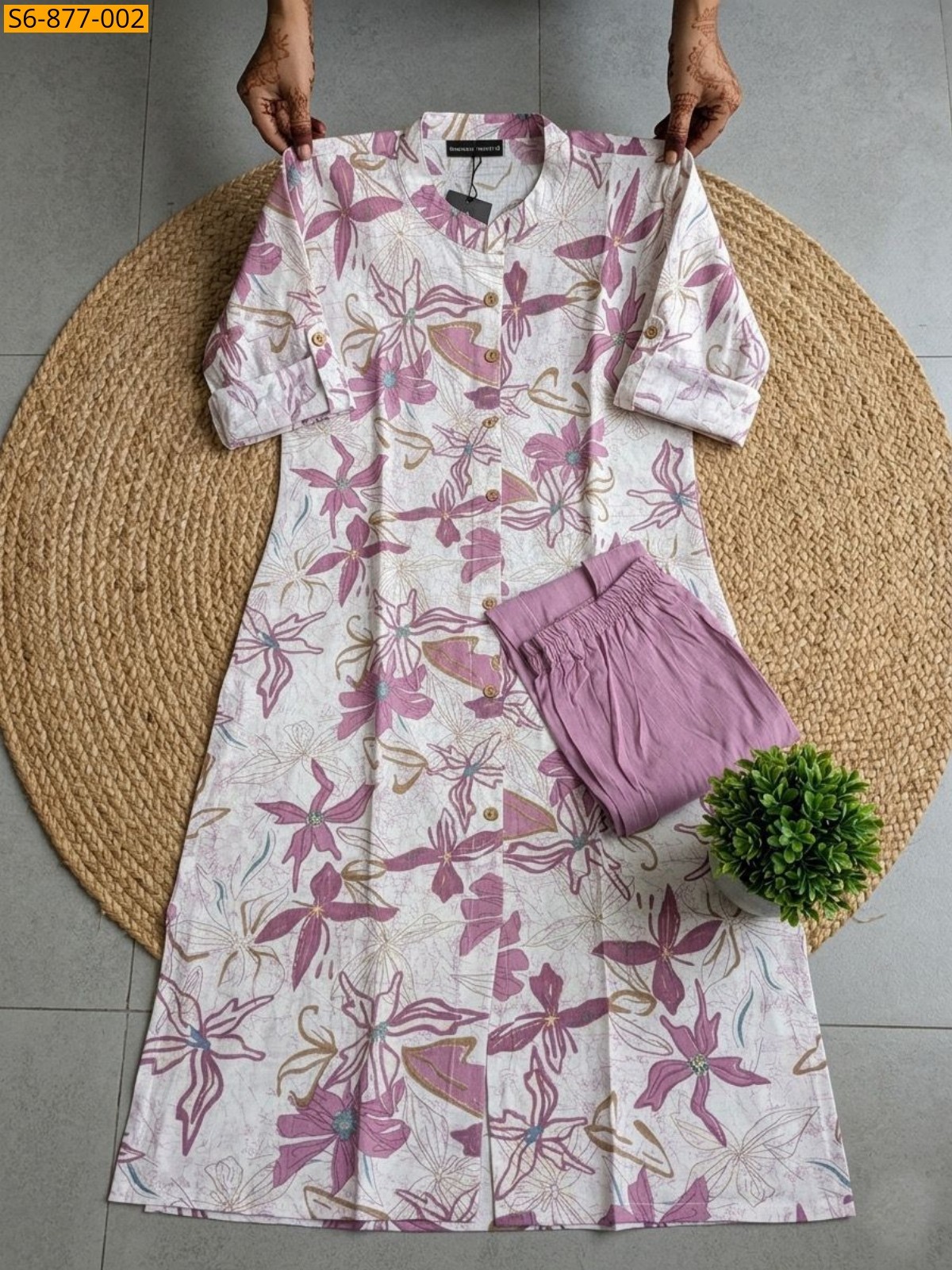 Half Whitw with Pink Fancy Bamboo Cotton kurti with pant