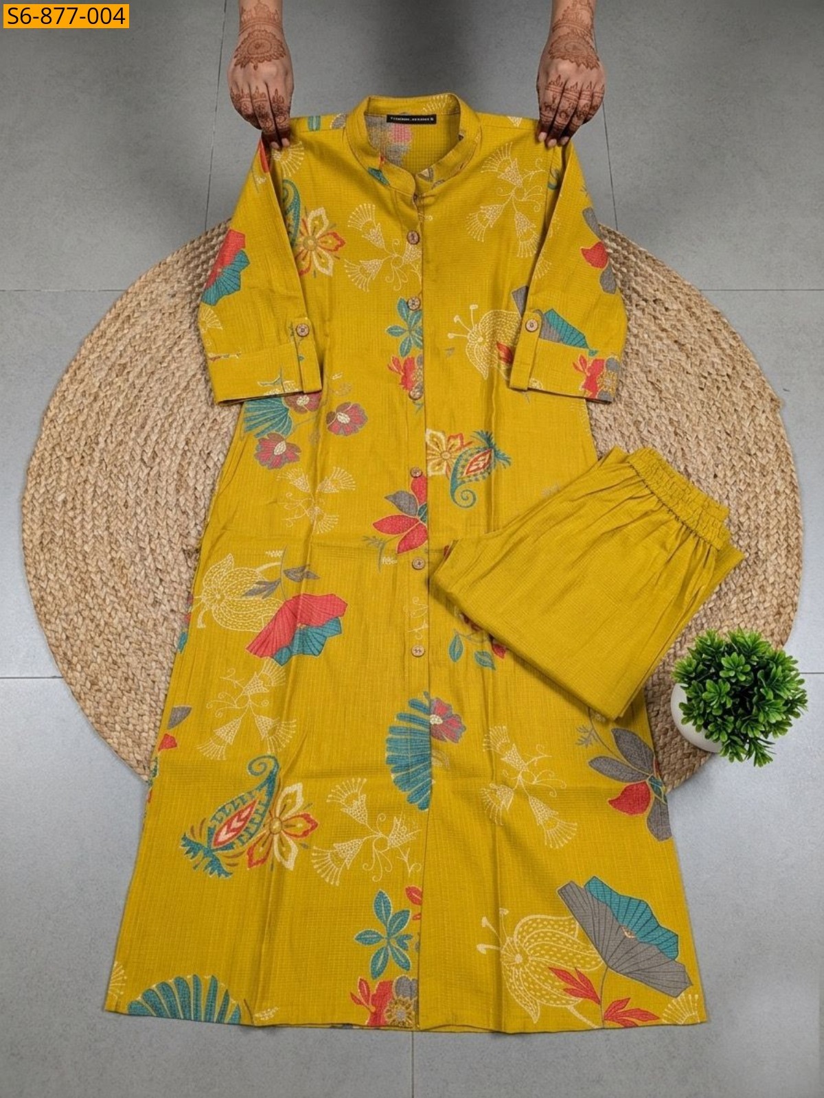 Yellow Fancy Bamboo Cotton kurti with pant