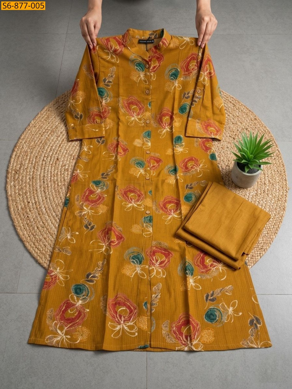 Brown Fancy Bamboo Cotton kurti with pant
