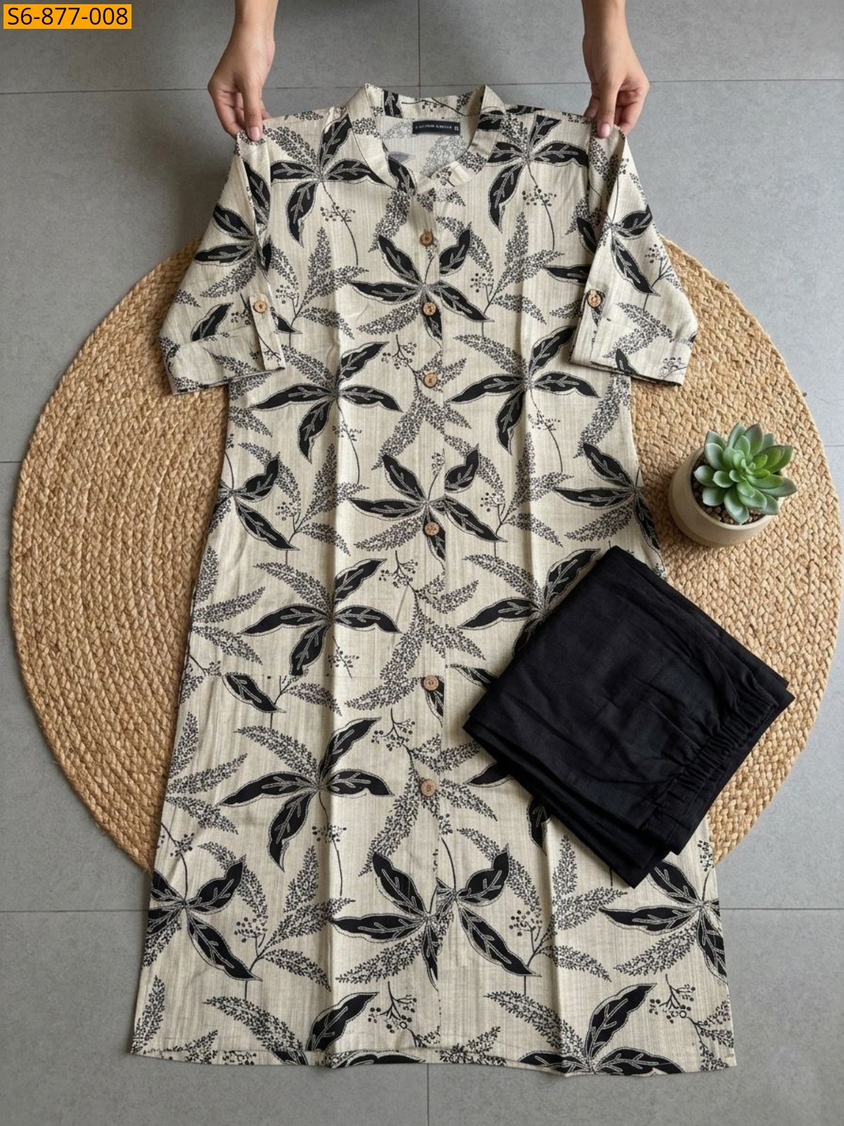Half Whitw with Black Fancy Bamboo Cotton kurti with pant