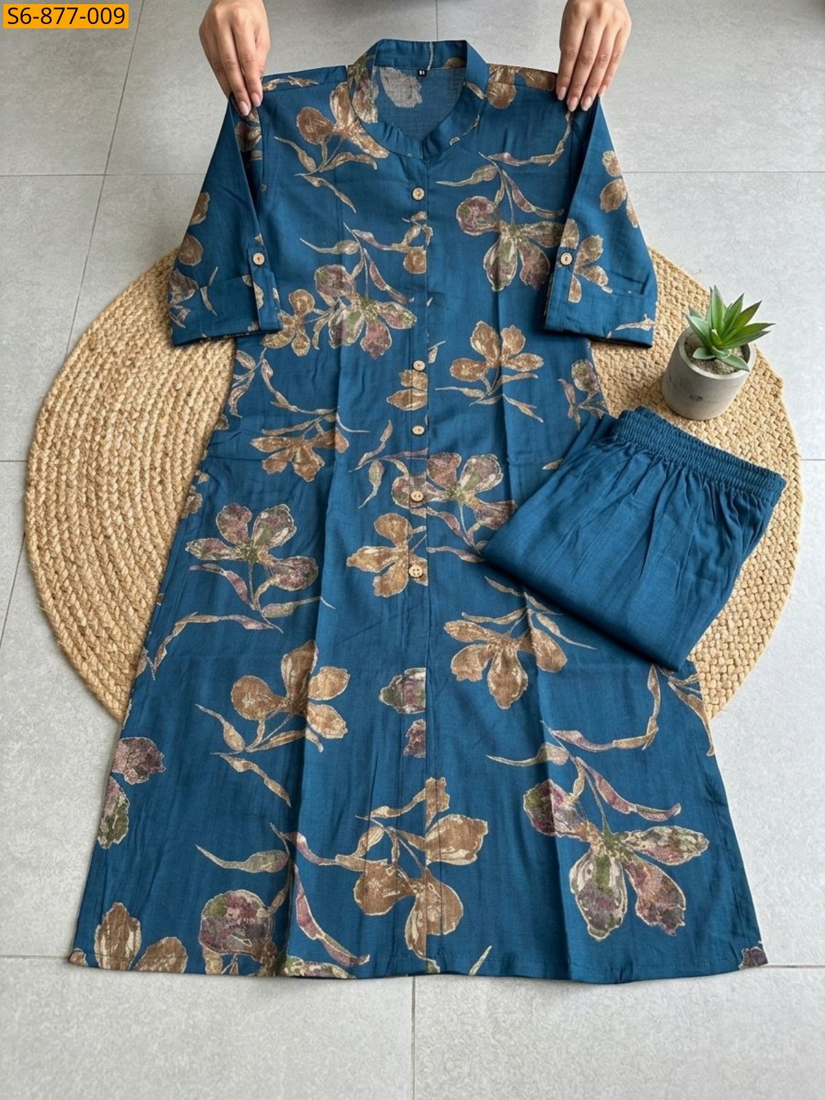 Blue Fancy Bamboo Cotton kurti with pant