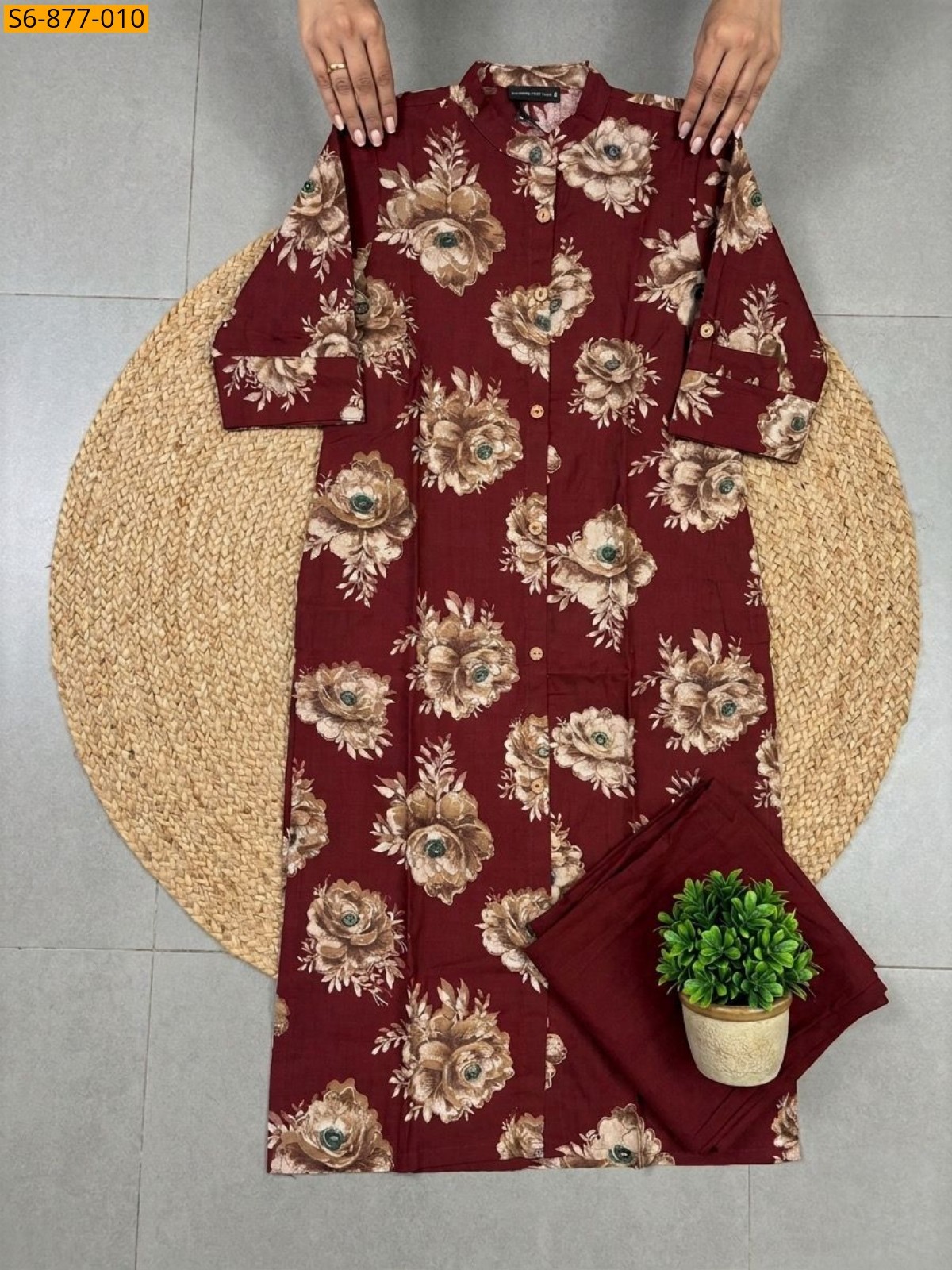 Maroon Fancy Bamboo Cotton kurti with pant