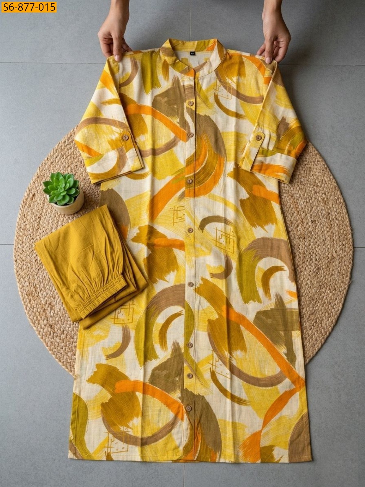 Yellow Fancy Bamboo Cotton kurti with pant