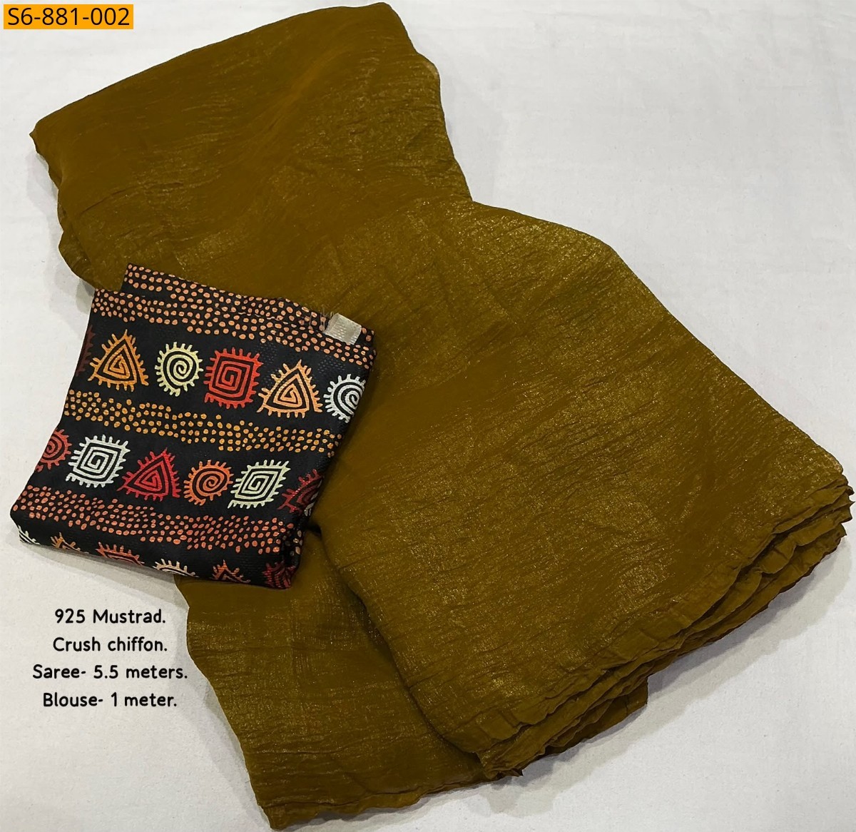 Mustard Fancy Crush Chiffon Saree