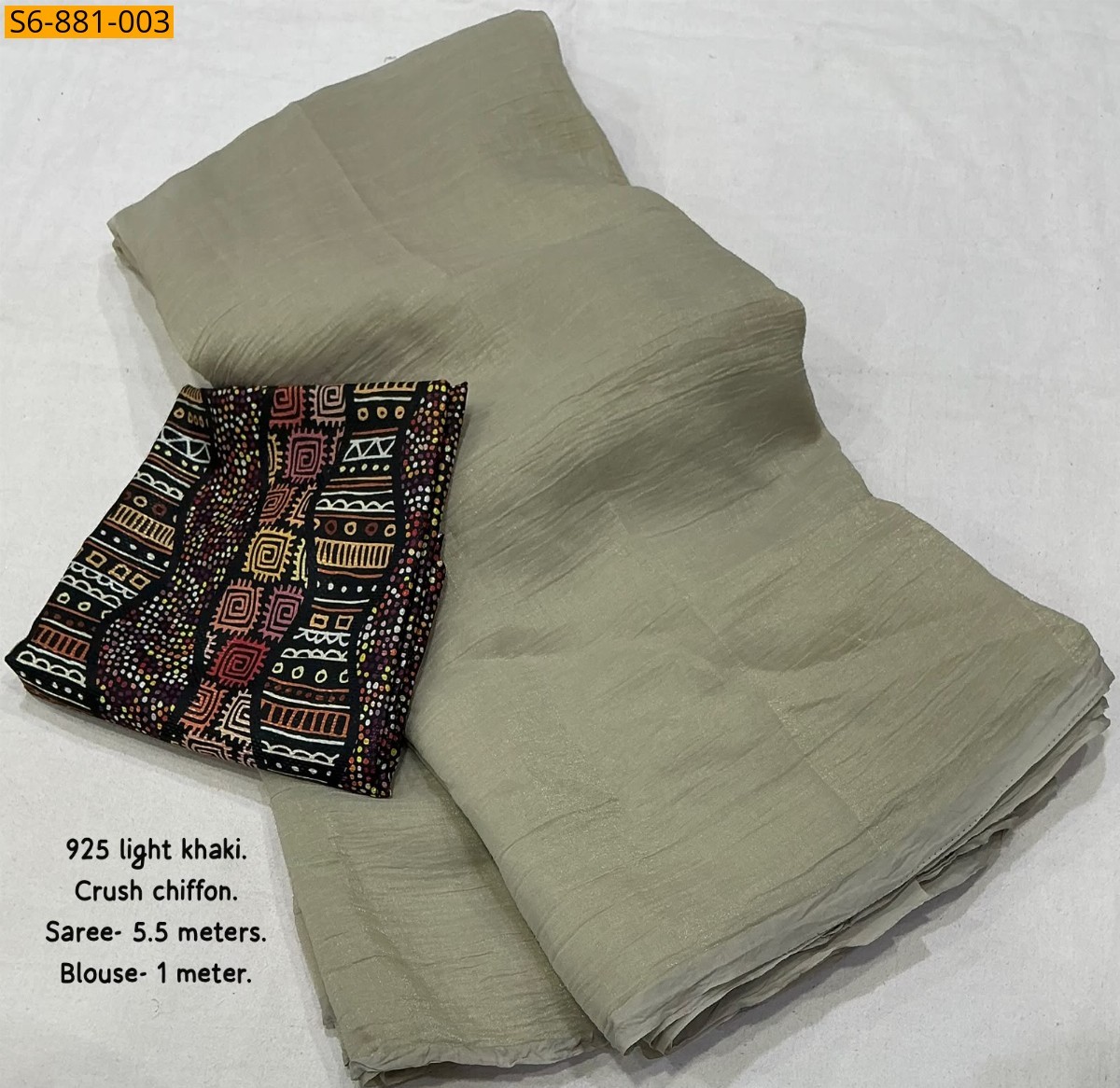 Light khaki Fancy Crush Chiffon Saree
