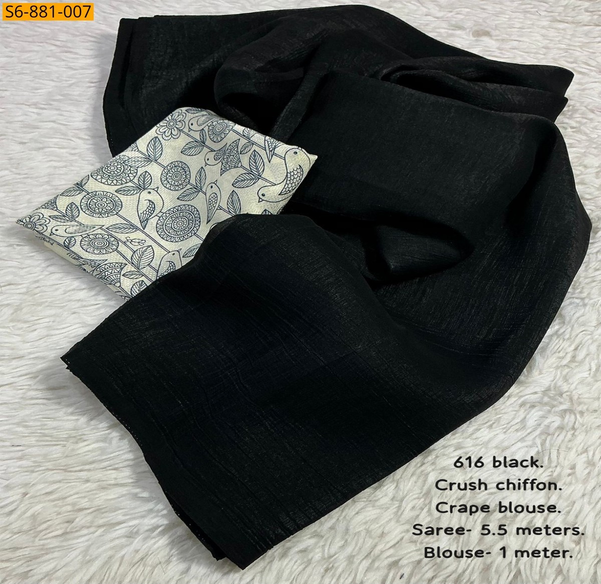 Black Fancy Crush Chiffon Saree