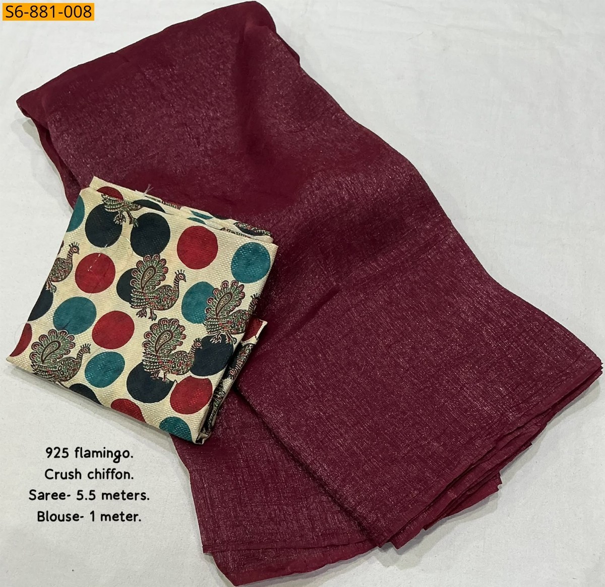 Light Burgundy Fancy Crush Chiffon Saree