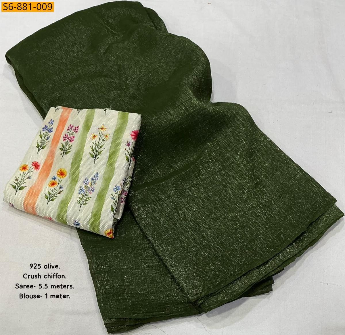 Dark Green Fancy Crush Chiffon Saree