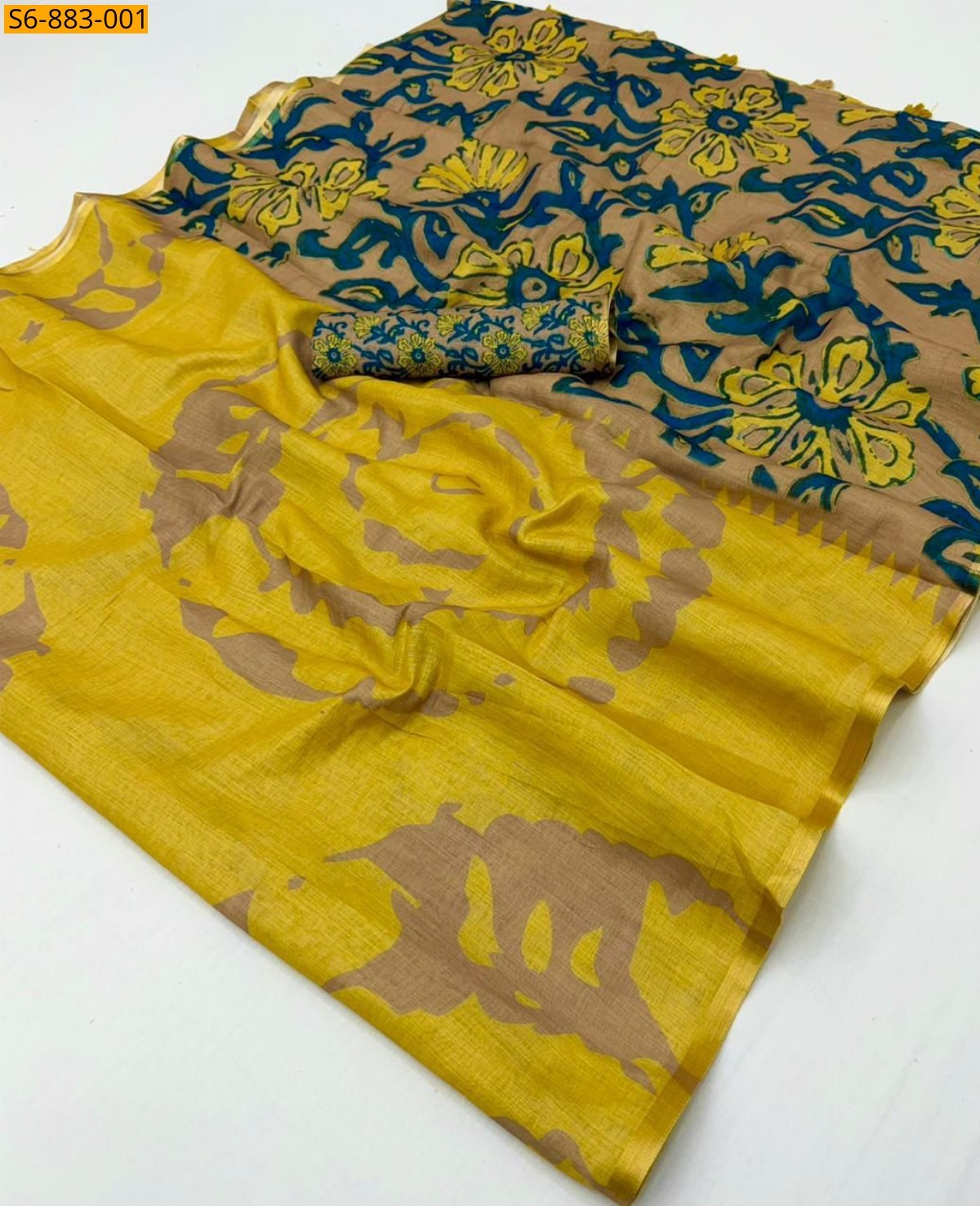 Mustard Fancy Soft cotton based Linen Saree