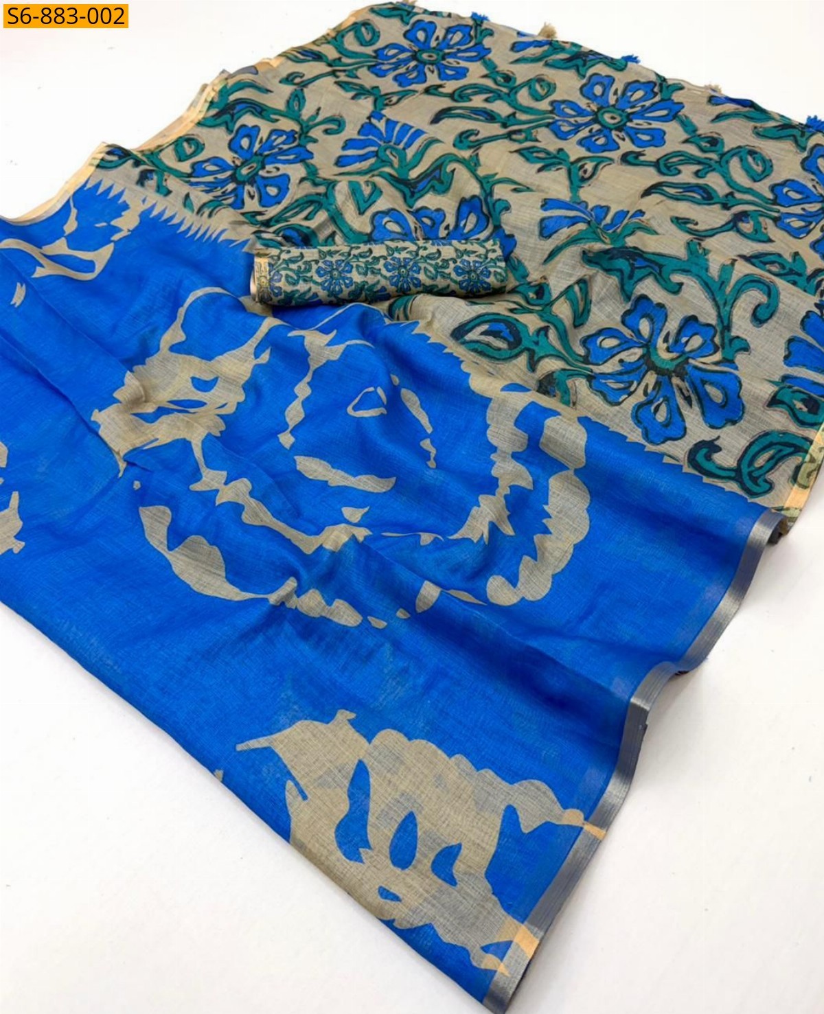Blue Fancy Soft cotton based Linen Saree
