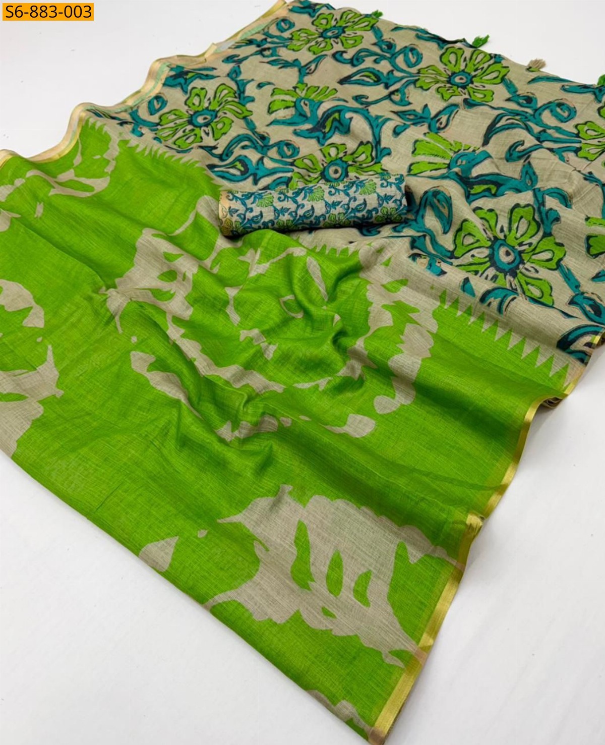 Green Fancy Soft cotton based Linen Saree