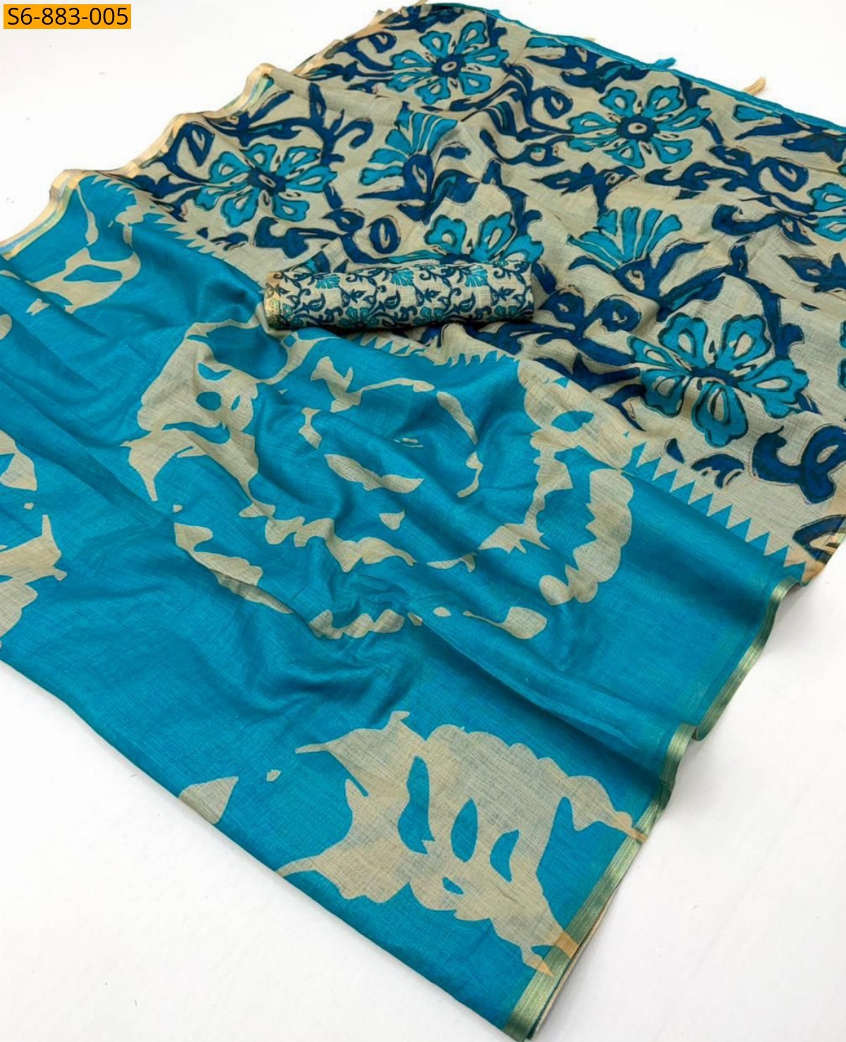 Sky Blue Fancy Soft cotton based Linen Saree