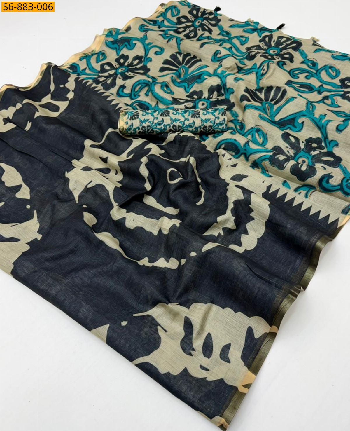 Black Fancy Soft cotton based Linen Saree