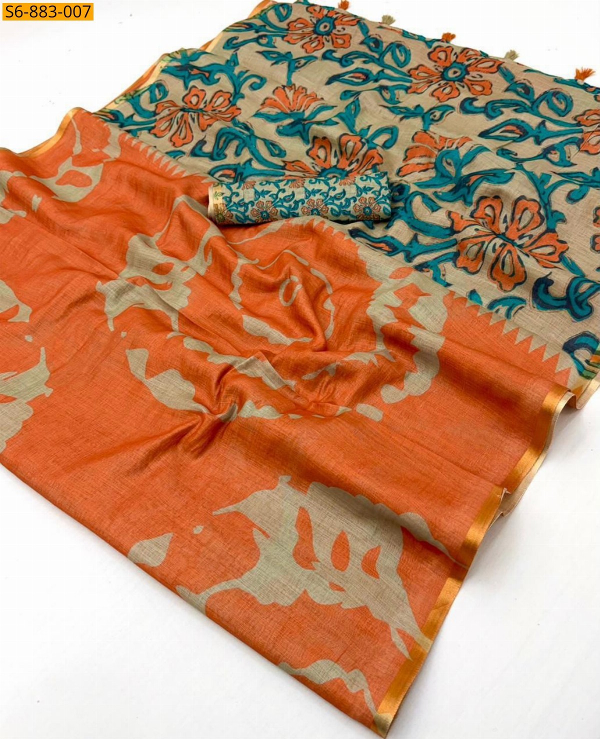 Orange Fancy Soft cotton based Linen Saree