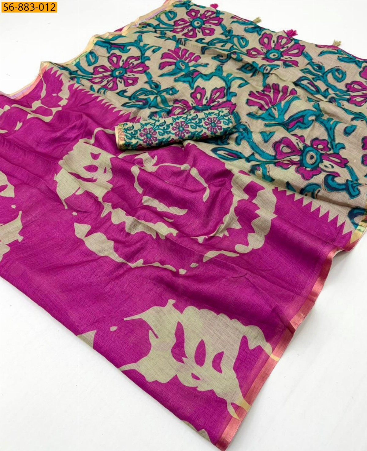 Magenta Pink Fancy Soft cotton based Linen Saree