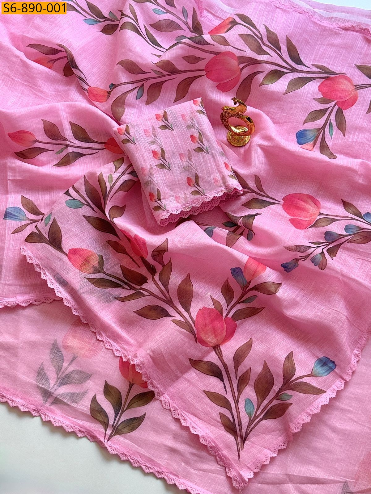 Pink Fancy Linen cotton Saree