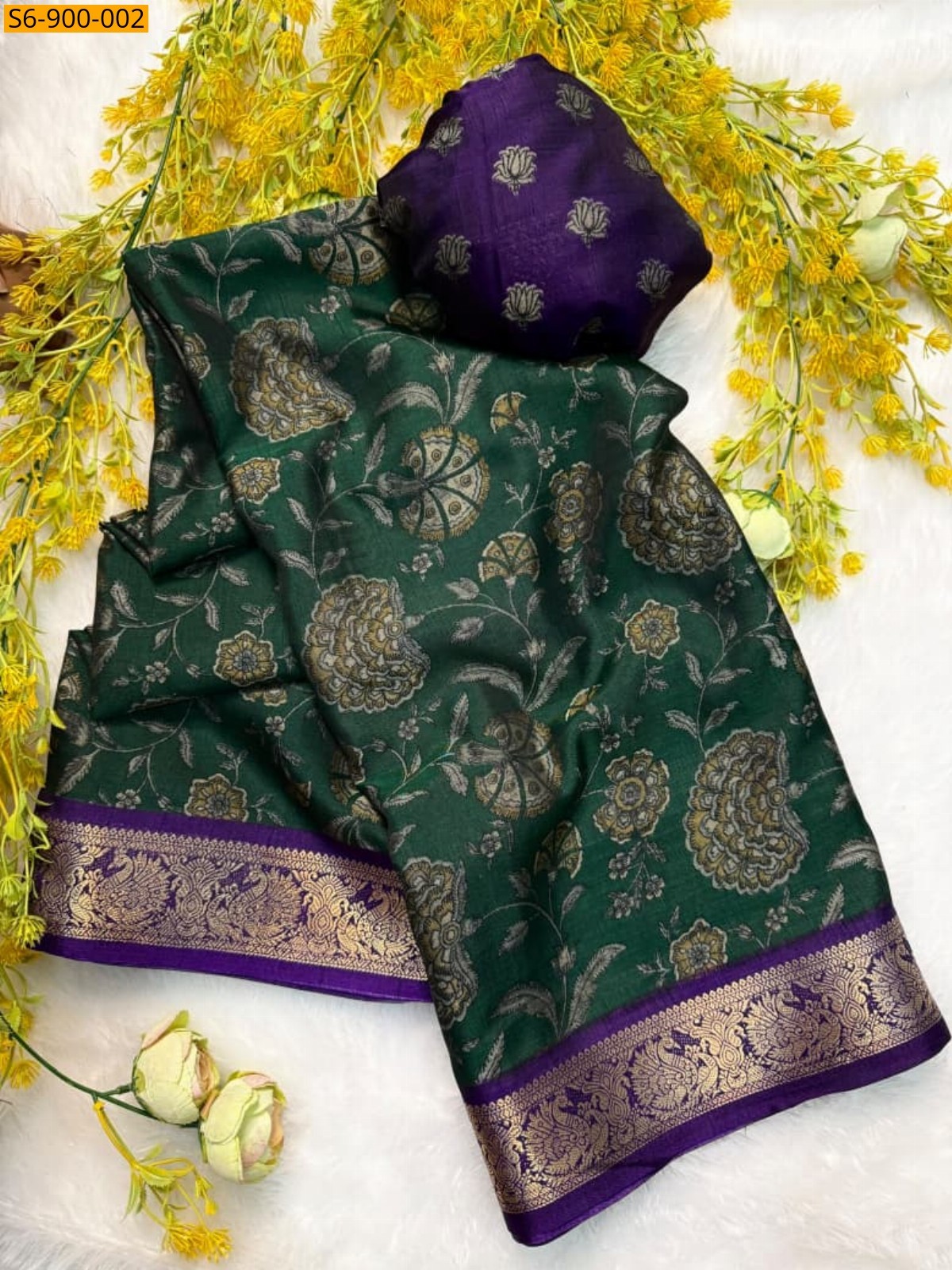 Green Fancy Soft bleck dola silk Saree