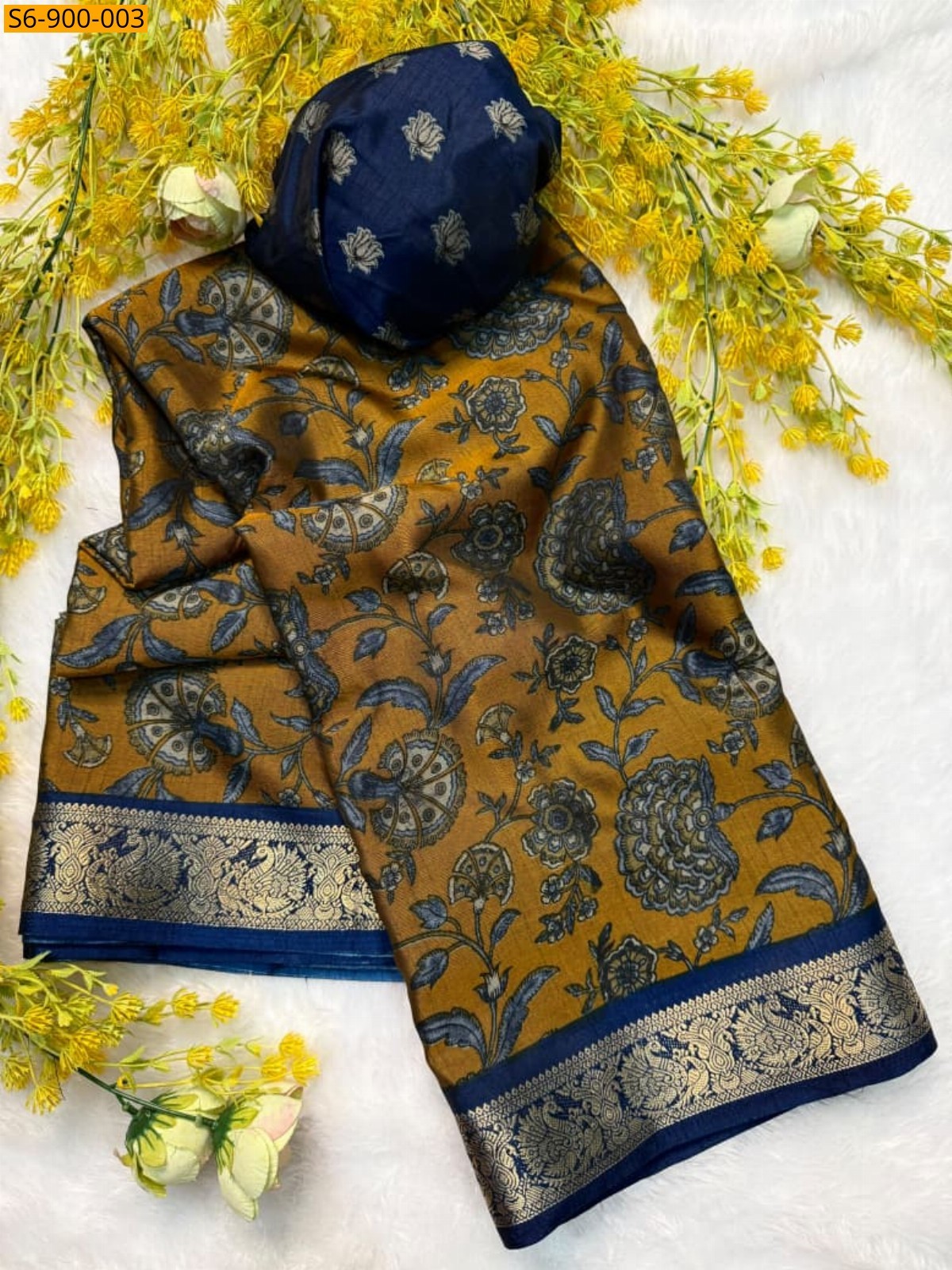 Yellow Fancy Soft bleck dola silk Saree