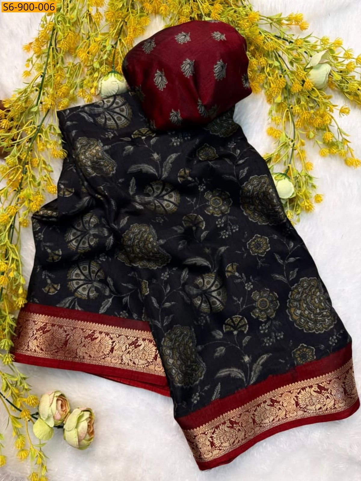 Black Fancy Soft bleck dola silk Saree