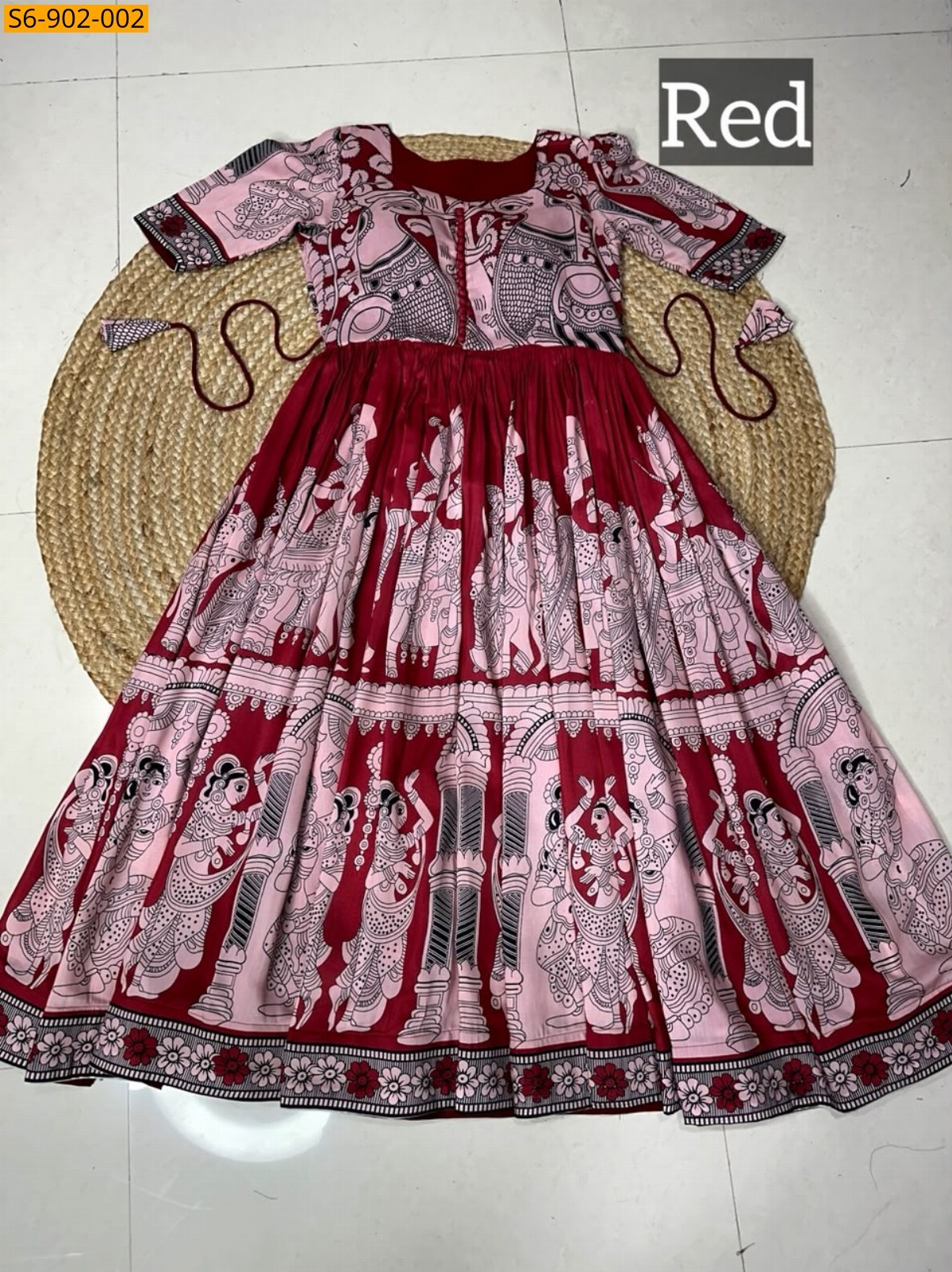 Red Fancy Muslin kalamkari Printed Maxi