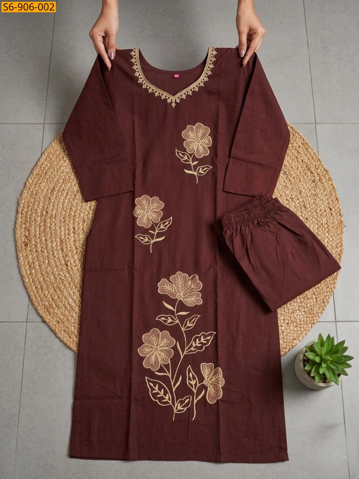 Maroon Fancy Dhabu Cotton Coord Set