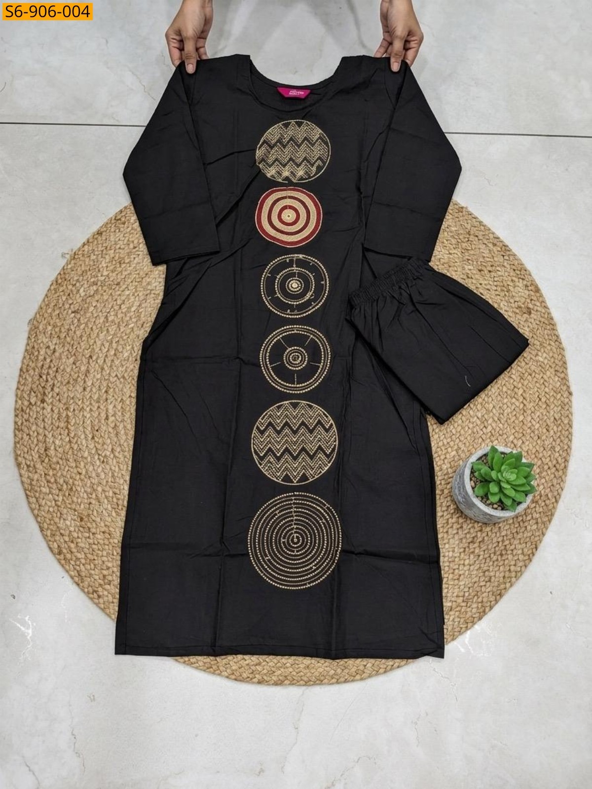 Black Fancy Dhabu Cotton Coord Set