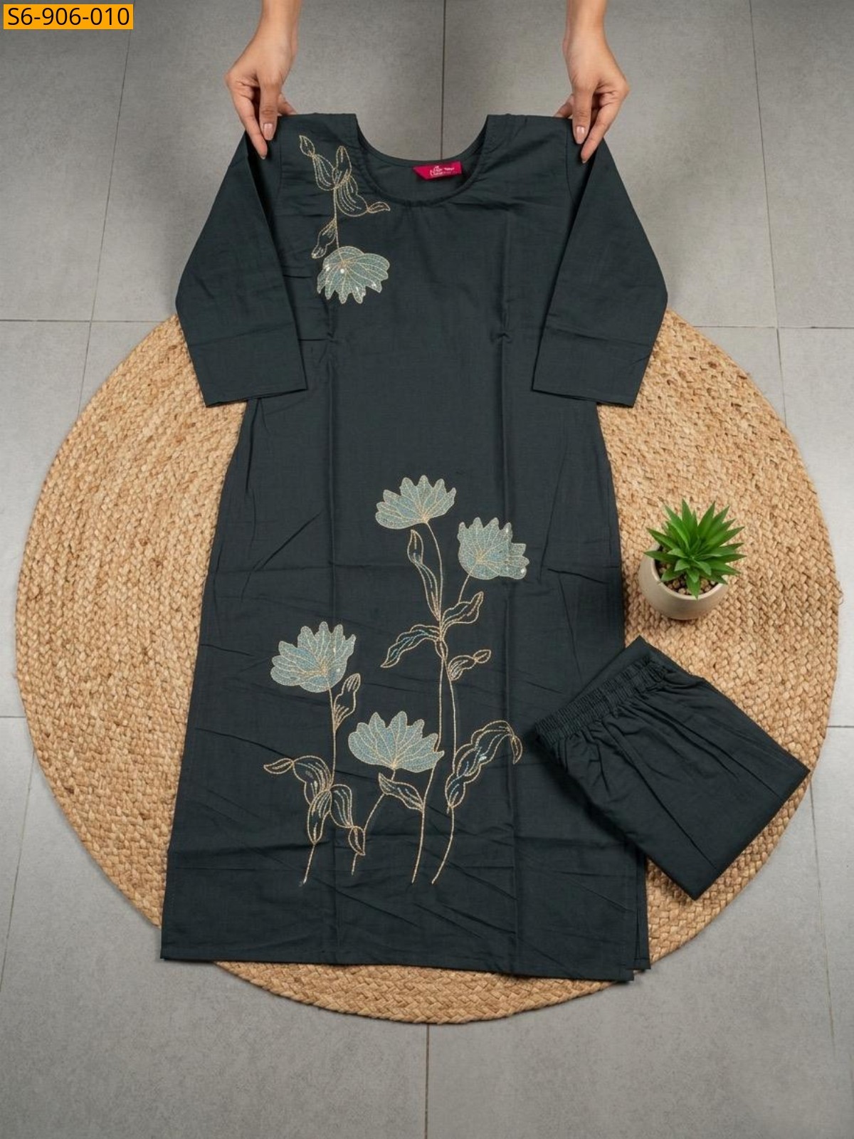 Green Fancy Dhabu Cotton Coord Set