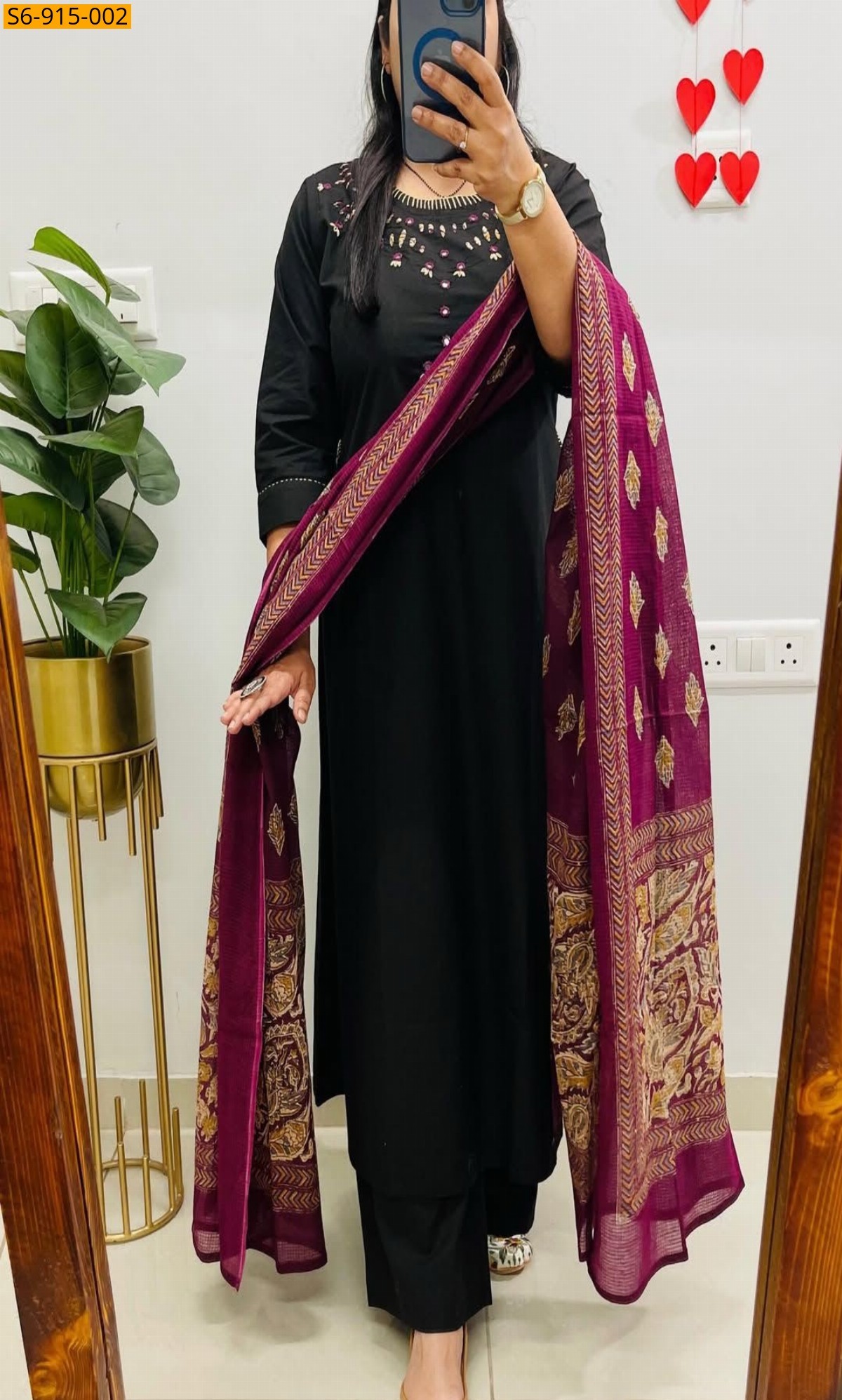 Black Fancy Cotton Kurti pant duppatta set