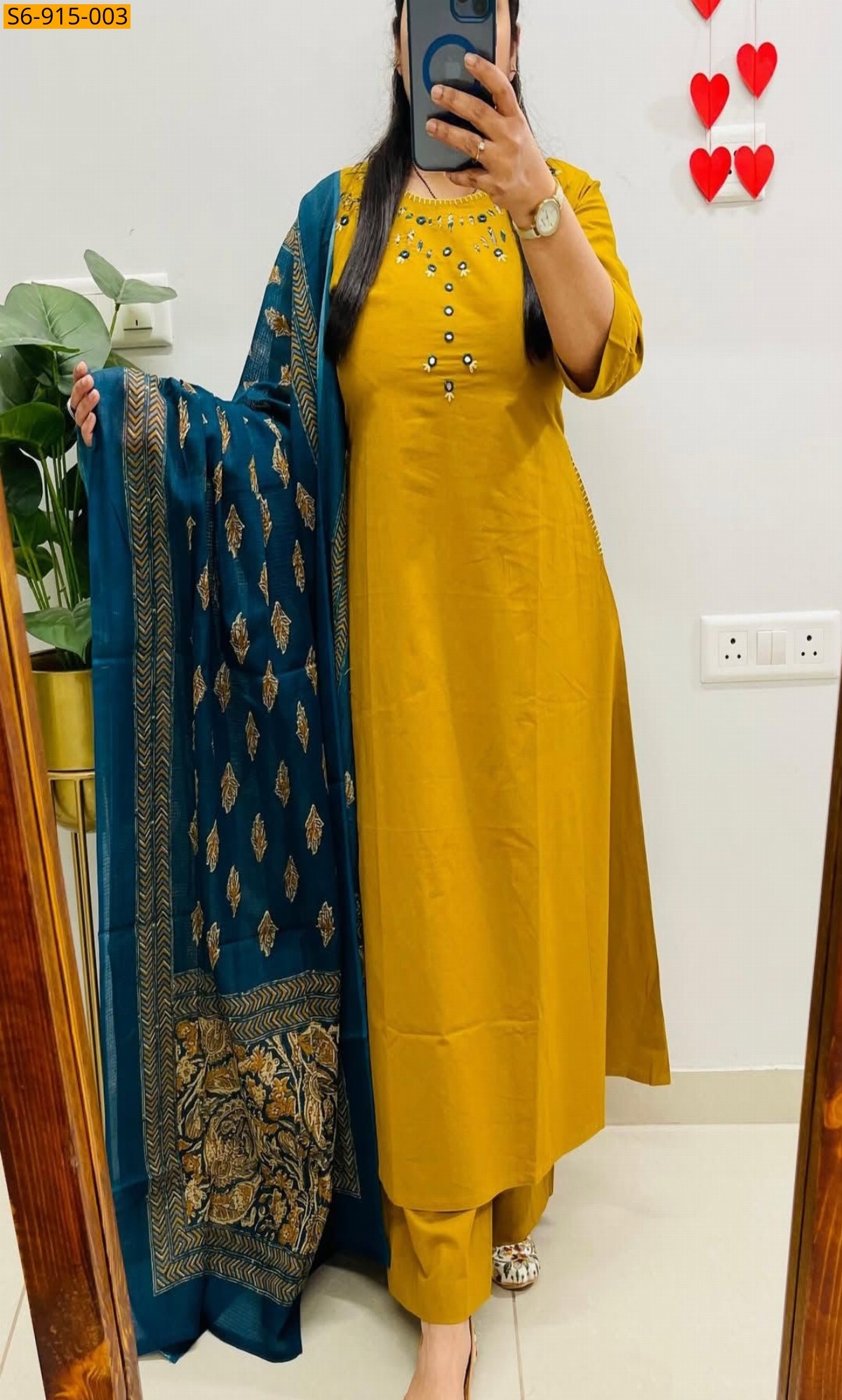 Yellow Fancy Cotton Kurti pant duppatta set