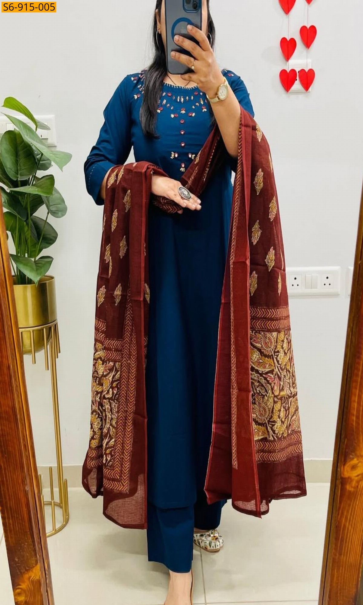 Blue Fancy Cotton Kurti pant duppatta set
