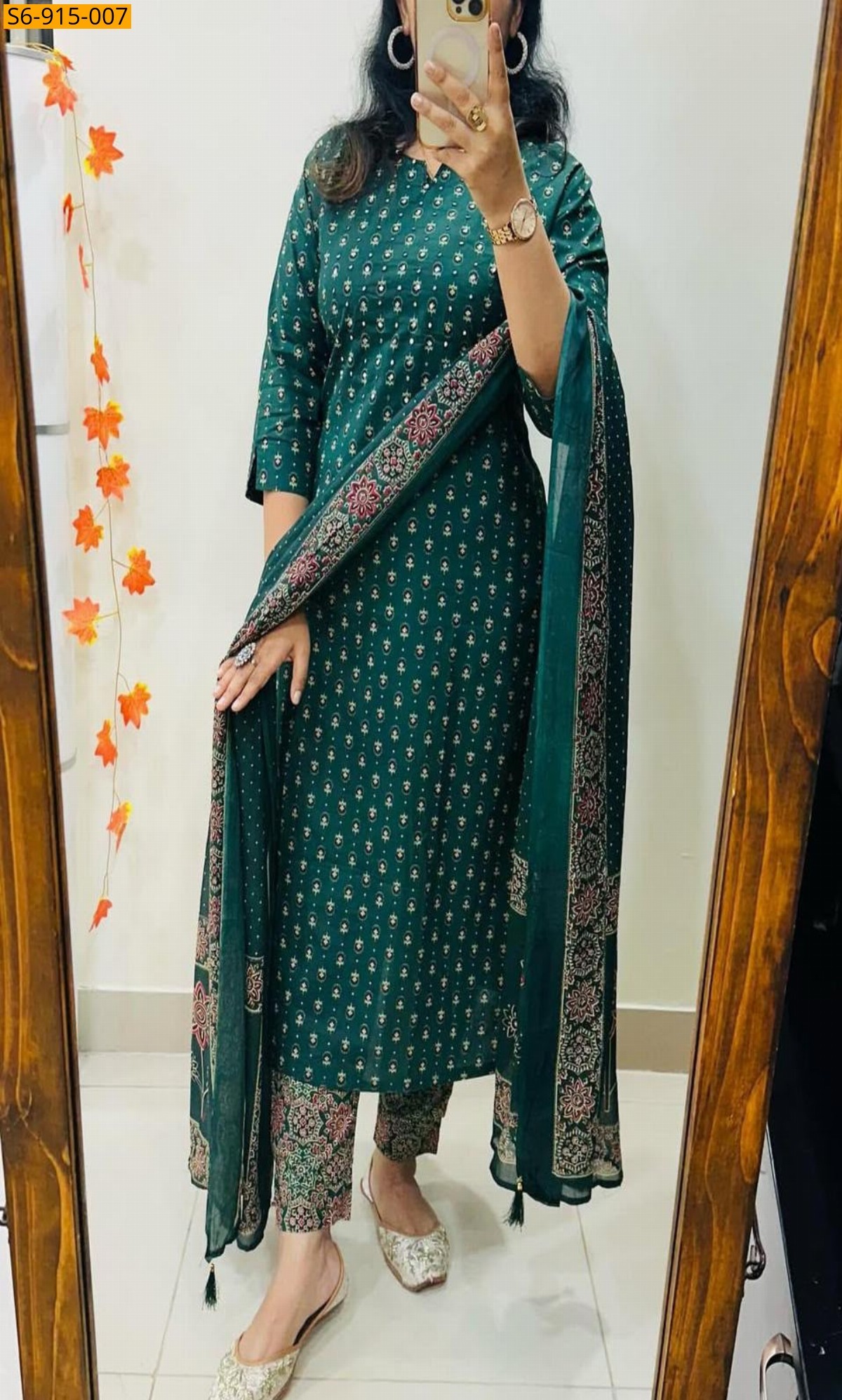 Green Fancy Cotton Kurti pant duppatta set