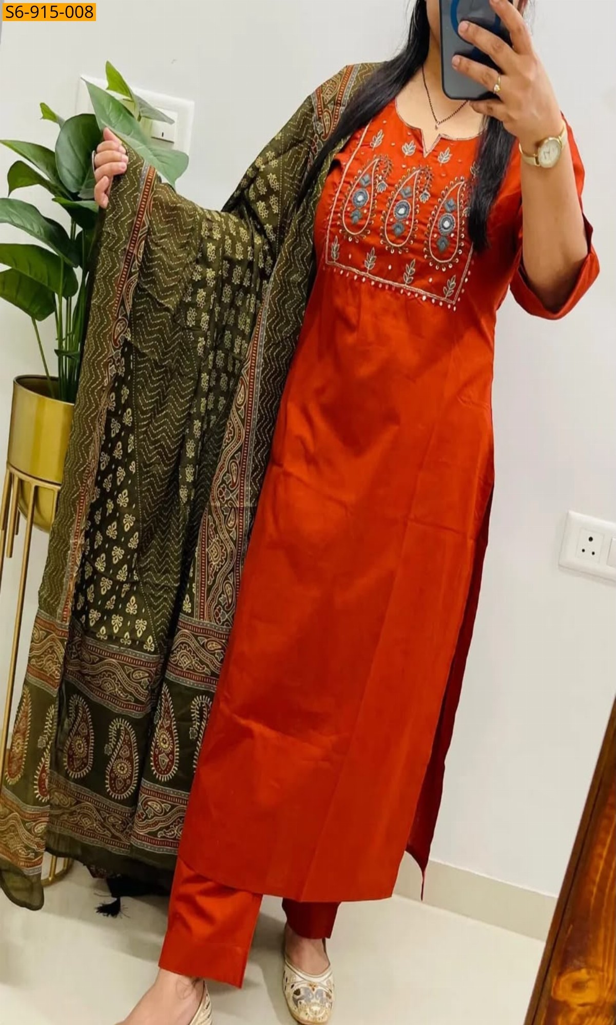 Orange Fancy Cotton Kurti pant duppatta set