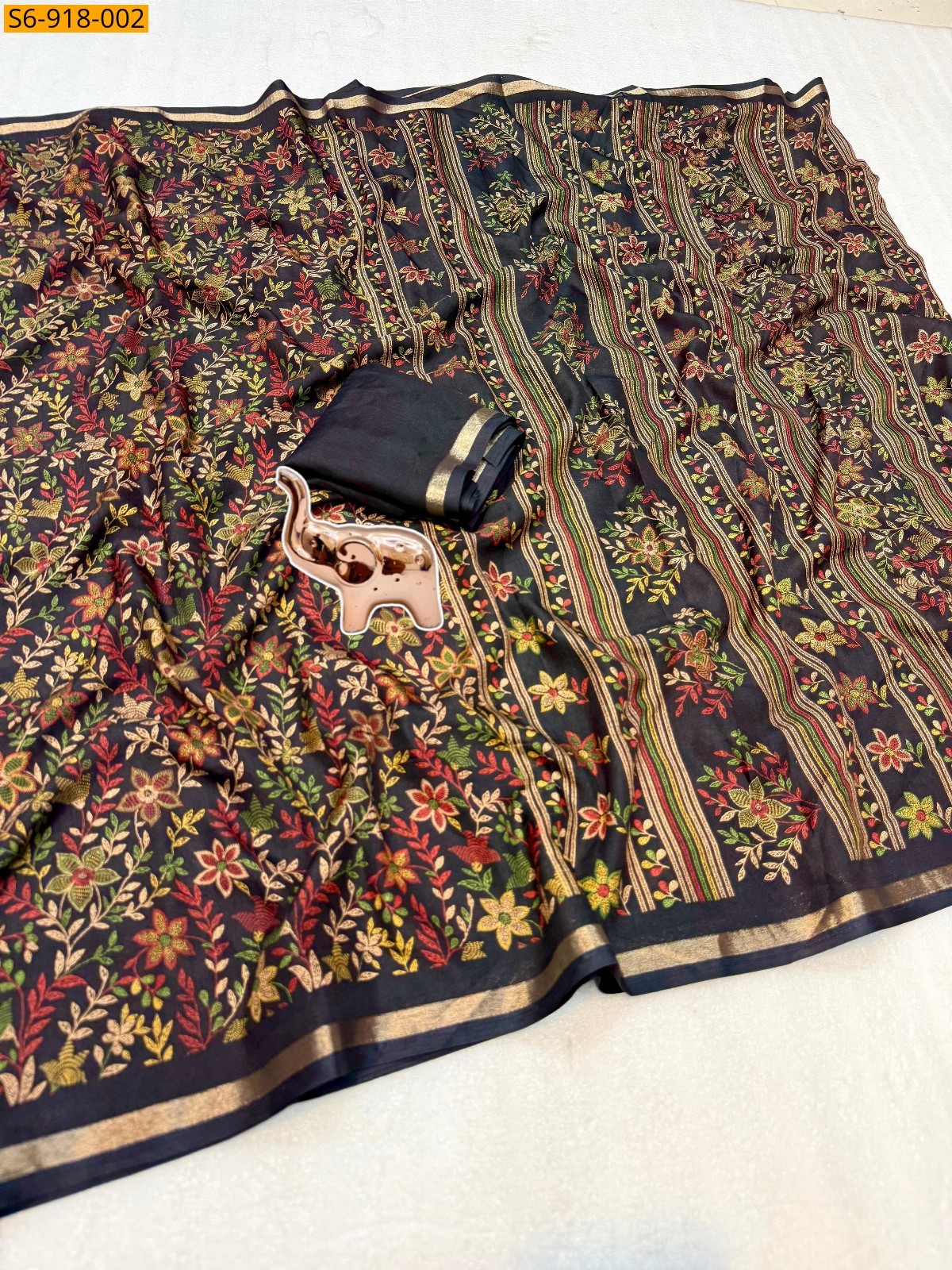 Black Fancy Soft Tusser Saree